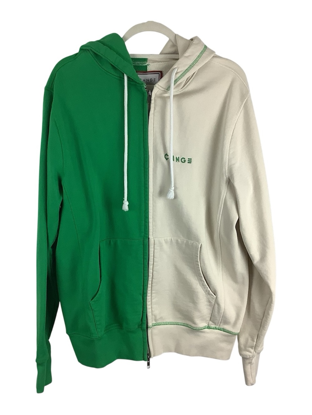 Chnge Two Tone Green and White Zip Hoodie
